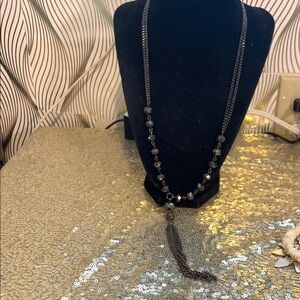 Black Beaded long Necklace with Tassel